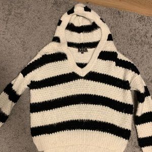 Fuzzy Hooded Striped Sweater